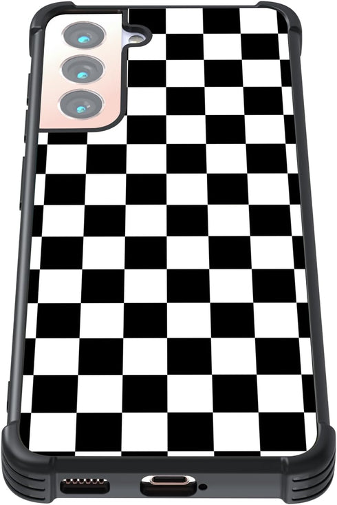 Tnarru for Samsung Galaxy S21 Case Checkered Pattern Hard PC Back and Soft TPU Sides Non-Slip Slim Thin Scratchproof Shockproof Protective Cute Ph...