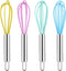 4 Pack Colorful Mini Silicone Kitchen Whisks with Stainless Steel Handles for Milk Egg Blending Stirring Whisking and Beating(4 Colors,6 Inches)...