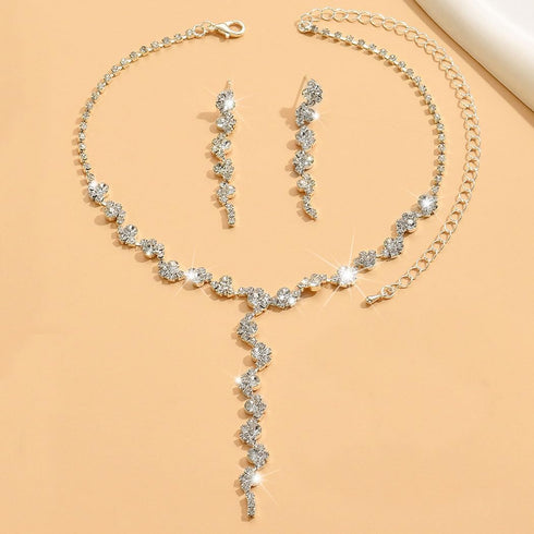 Unicra Silver Bride Necklace Earrings Set Rhinestone Bridal Wedding Jewelry Sets Prom Costume Jewelry Set Party Choker Necklace for Women and Brid...