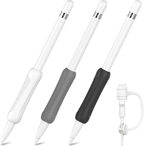 NIUTRENDZ 3 Pack Silicone Grip for Apple Pencil 1st Generation Accessories Ergonomic Design Sleeve Protective Case Cover Holder with Cable Adapter...