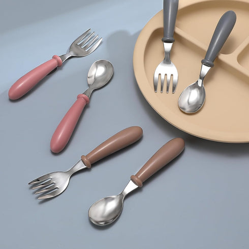 6 Pieces Toddler Utensils, Baby Forks and Spoons Set with Soft Colors Round Handles, Childrens Safe Flatware, Perfect Length For Toddlers, Dishwas...