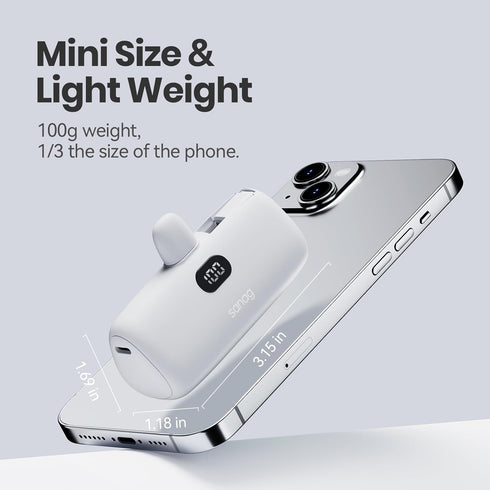Sanag Portable Charger PD Fast Charging Mini Power Bank 5000mAh Charger with Built-in Cable Stand and LED Display Powerbank for iPhone 15/14/13/12...