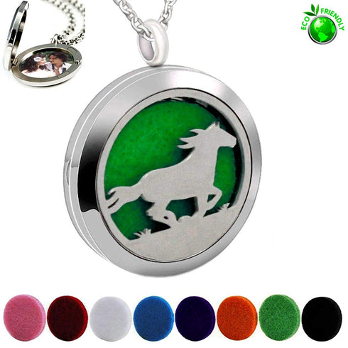 Essential Oil Diffuser Necklace,Perfume Stainless Steel Aromatherapy Horse Locket Pendant with 24" Chain & 8 Pads, Birthday Christmas Jewelry Gift...