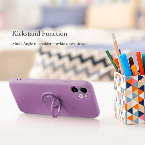 UEEBAI Case for iPhone 11 (6.1 inch), Slim Liquid Silicone Phone Case with 360 Rotatable Ring Holder Kickstand Fashion Hand Strap with Magnetic Ca...