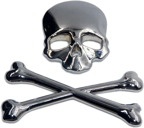 Car Motorcycle Skull Crossbones Emblem Metal Decal 3D Sticker Bone Badge for Suzuki Kawasaki Harley Yamaha Honda (Silver)...