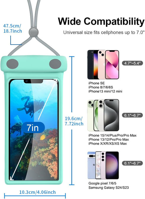 Universal Waterproof Phone Pouch with Lanyard Cell Phone IP8X Diving Outdoor Beach Floating Underwater 7.0" Lovely Phone Case Dry Bag 3D Seamless ...