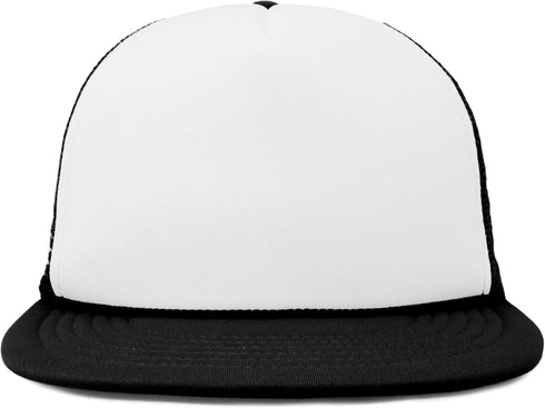 Flat Billed Trucker Hat Mesh Back S M L Adjustable Cap Solid Two Toned Snapback...