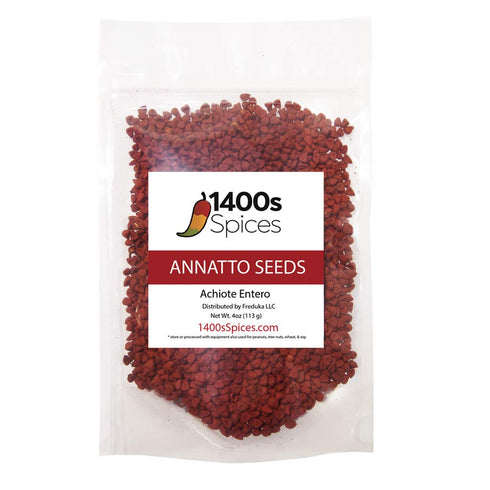 4oz Annatto Seeds (Semillas de Achiote/Bixa Orellana/Anato Entero). Heat-Sealed Resealable Bag by 1400s Spices...