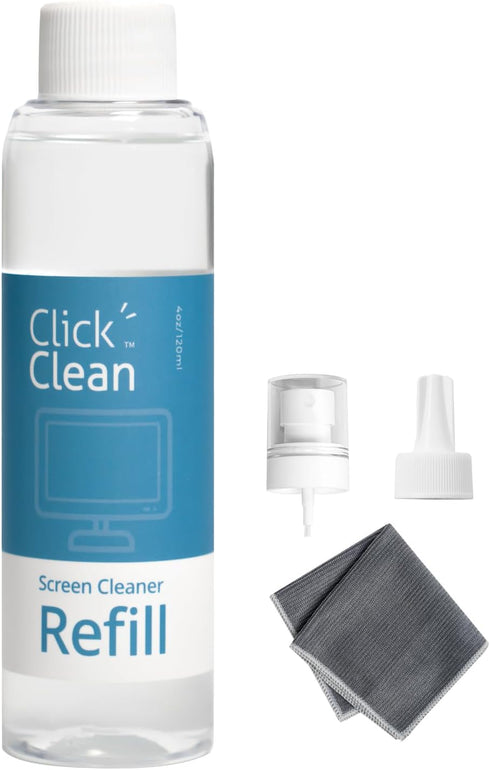 Click Clean Screen Cleaner Refill Kits - 4 oz Cleaner Refill and 1 Microfiber Cloth(7.8 x 7.8in), 1 Mini Refill Funnel + 1 Sprayer - Specially Des...