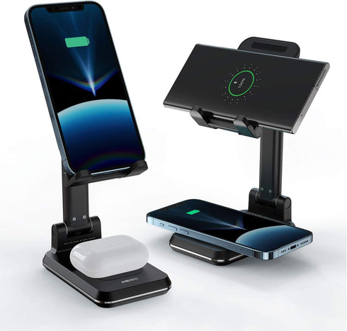 MEISO 2 in 1 Wireless Charger, Dual Wireless Charging Desk Phone Stand, 10W Qi Fast-Charging Dock for iPhone 12/11/MAX/XS/XR/X/8,AirPods/Pro,Samsu...