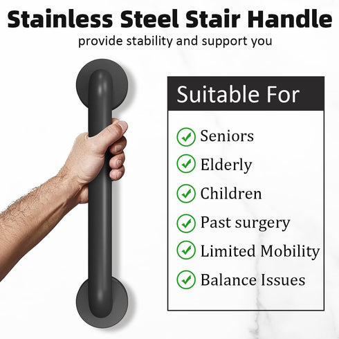 Metal Industrial Stairs Grab Wall Handrail Staircase Steps Indoor Exterior Outdoor Deck Hand Rail Safety Grab Bar (Matte Black) Handle for Stairs ...