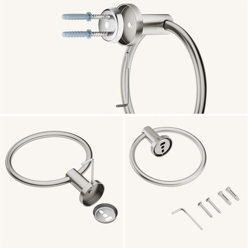 FORIOUS Brushed Nickel Towel Ring, SUS304 Stainless Steel Hand Towel Holder for Bathroom Wall Mounted, Modern Towel Hanger, Towel Rack Round, Ring...