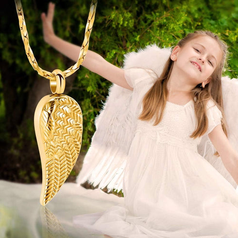 Imrsanl Angel Wing Cremation Jewelry Urn Necklace for Ashes for Women Men Stainless Steel Urn Pendant Ashes Holder Memorial Jewelry...