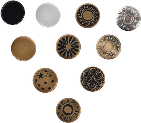 CM 10 Pcs No Sewing Perfect Fit Instant Button Metal Adds Or Reduces an Inch to Any Pants Waist in Seconds 17mm...