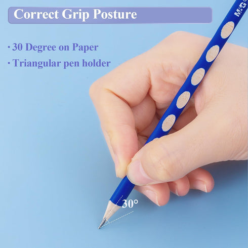 M&G 30 Pcs Triangular Pencils, 2B Pencils with Grip Correction, Wood Graphite Pencils Non-Breakable Lead, Suitable for Writing, Drawing, and Sketc...