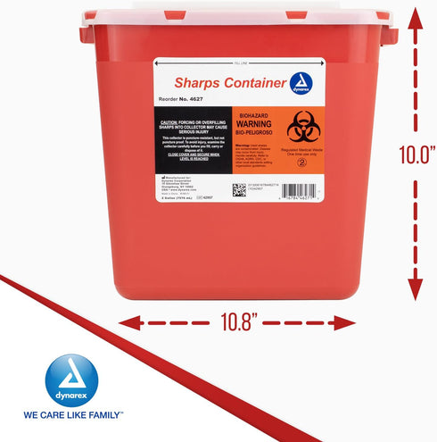 Dynarex Sharps Container, Provides a Safe Disposal of Medical Waste and Needles, Non-Sterile & Latex-Free, 2 Gallons, Made with Thermoplastic, Red...