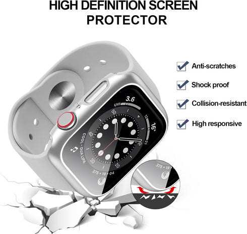 BHARVEST 2 Pack Hard PC Case Compatible with Apple Watch SE 2022/Series 6/5/4/SE 44mm, Case with Tempered Glass Screen Protector Overall Bubble-Fr...