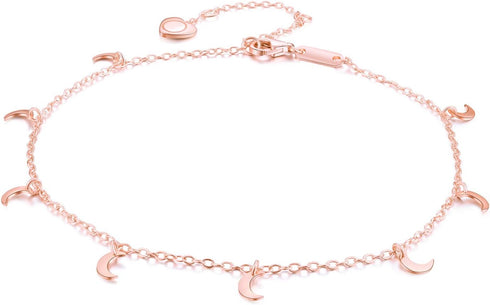 18K Gold Plated 925 Sterling Silver Anklet Moon/Round/Love Heart Foot Anklt Bracelets Charm Adjustable Beach Anklet Foot Jewelry for Women...