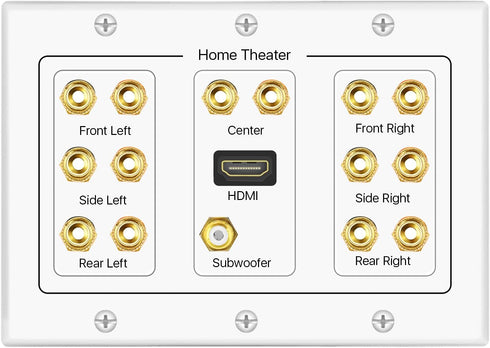 TNP Home Theater Speaker Wall Plate Outlet - 7.1 Surround Sound Audio Distribution Panel, Gold Plated Copper Banana Plug Binding Post Coupler, RCA...
