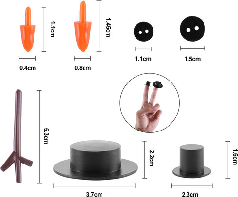 800pcs Christmas Snowman DIY Craft Kit Including 80 Mini Black Top Hats, 80 Carrot Snowman Noses, 160 Snowman Hands, 480 Tiny Black Buttons for Ch...