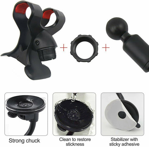 8" Flexible Gooseneck Suction Cup Cellphone Holder with Extra 3M Adhesive Mounting Disk, Double Clip Mount for Multi-Purpose Use with Phones, GPS,...