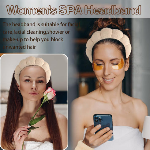 3PCS Spa Headband and Wristband Set, Sponge Headband for Washing Face Soft Puffy Headband Padded Hairband Facial Skincare Makeup Headbands for Wom...