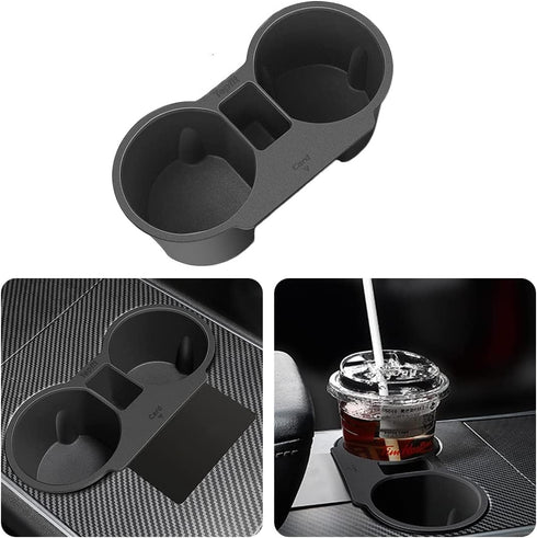 Topfit for Tesla Model 3 Model Y Water Cup Holder Insert Center Console Slot Slip Limit Clip Rubber Kit no More Spilled Drinks(Black)...