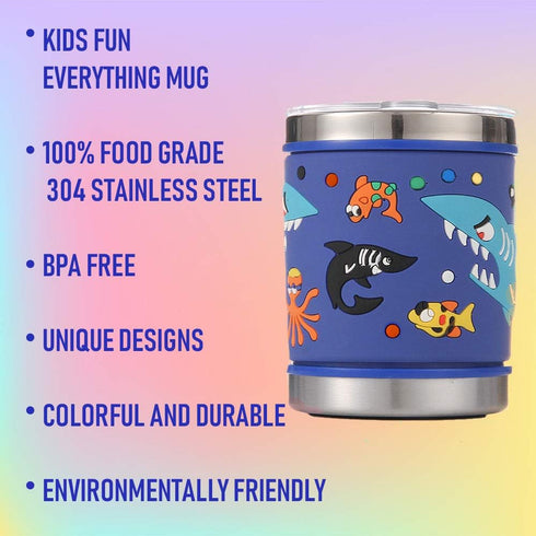 F-32 12 Oz Kids Stainless Steel Shark 3D Mug with 2 Pack Slider Closure Lids - Eco-Friendly - BPA Free Signature Collection (Shark Blue)...