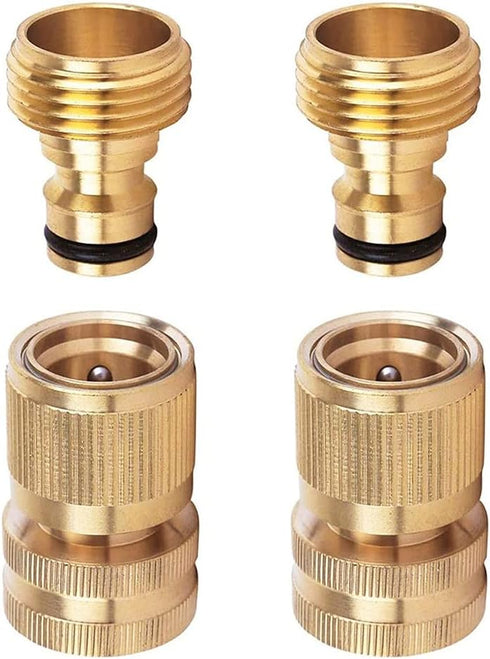 Joywayus Garden Hose Quick Connect Solid Brass 3/4" GHT Thread Couplers Nipples Easy Connect Fittings Water Hose Connectors (2 Sets)...