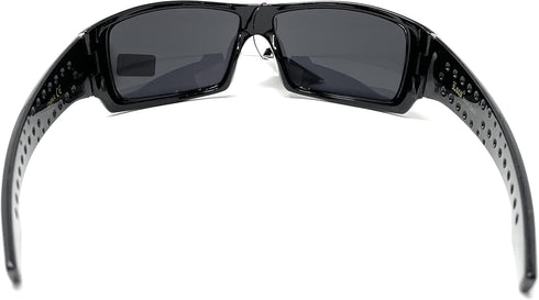 Locs Men's Rectangular Hardcore Black Wrap 63mm Sunglasses (Cursive Logo)...