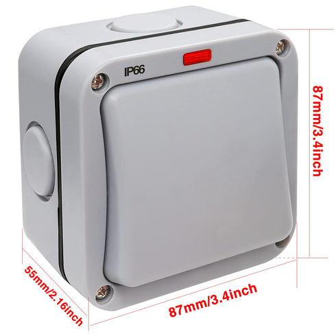 Taiss Outdoor Switch IP66 Waterproof Switch with Red LED indicator,1-Gang 2-Way SPDT Light Switch,10A 220V-250V Outdoor Garden Electrical Switch...