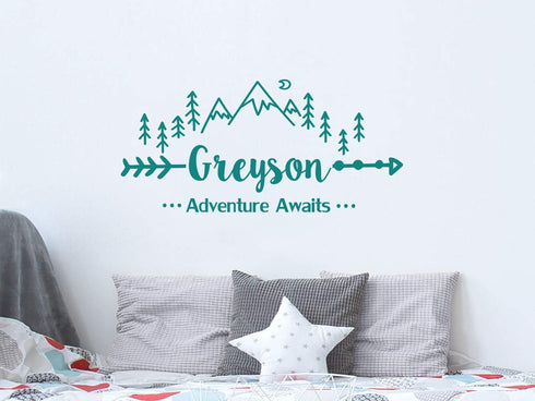 Wall Decal Boys Name Adventure Awaits Arrow Vinyl Stickers Personalized Name Mountain Nursery Bedroom Kids Custom Name C681...