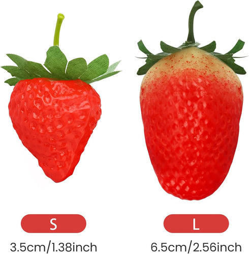 RONRONS 20 Pieces Artificial Strawberry Lifelike Fruit Plastic Strawberries Photography Prop Home Kitchen Cabinet Party Ornament, Small...