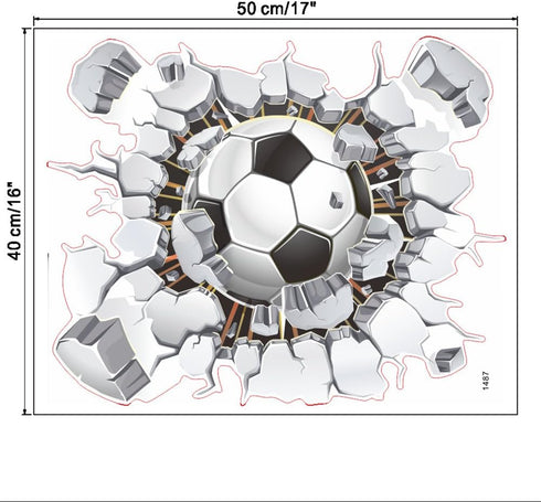 17"x16" 3D Soccer Football Cracked Wall Stickers Vinyl Decals Removable Decor for Living Room Kids Room Baby Nursery Boys Bedroom...