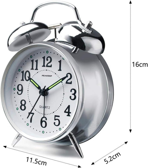 Peakeep 4 inches Twin Bell Loud Alarm Clock for Heavy Sleepers (Chrome Finish)...