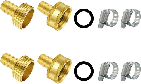 Solid Brass Garden Hose Repair Connector with Clamps Hose End Repair Kit,Fit for 5/8" Garden Hose Fitting,Male and Female Hose Fittings (5/8"-2 Se...