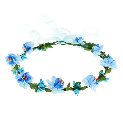 Women BOHO Flower Headband Berry Floral Crown Hair Wreath Garland Halo (Blue)...