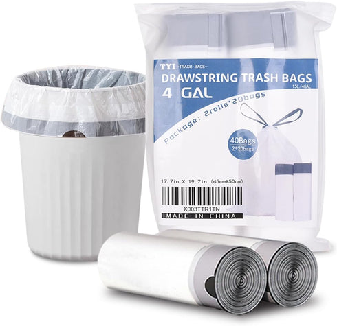 4 Gallon Trash Bags, 40 Count Drawstring Garbage bags, Thickened Unscented Wastebasket Liners for Bathroom Bedroom Office Trash Can...