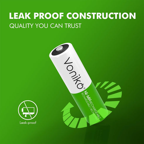 Voniko Rechargeable AA NiMH Enecycle Double A Batteries 12 Pack – Ultra Long Lasting, 2100mAh, Recharge up to 1000x Times, Pre-Charged (1.2V)...