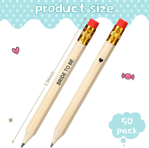 Outus 50 Pieces Wedding Pencils for Bridal Shower Half Pencil with Eraser 4 Inch Mini Hexagon 2 HB Short Pre Sharpened Half Pencils for Wedding Pr...