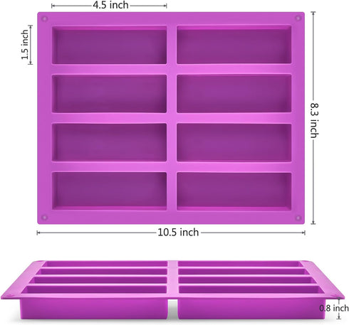 8 Cavity Granola Bar Molds, 2 Pack Rectangle Silicone Chocolate Candy Bar Molds for Baking Cereal Energy Bar, Protein Bar, Brownie, Cheesecake...