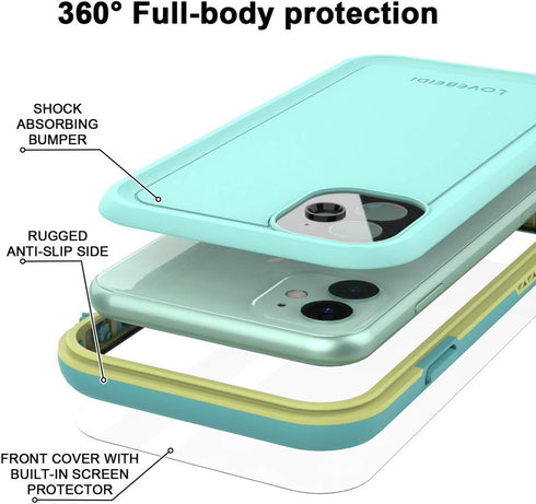 for iPhone 11 Waterproof Case 6.1 Screen Protector Underwater Shockproof Full-Body Dustproof Rugged Case for Aplle iPhone 11 (Cyan Green)...