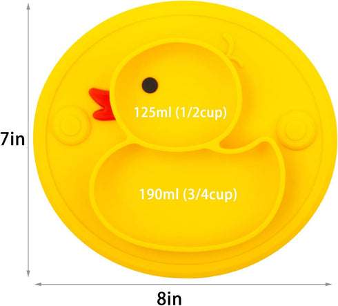 Linowos Silicone Divided Toddler Plates, Portable Non Slip Suction Plates for Children Babies and Kids BPA Free Baby Dinner Plate (Duck-Yellow) 1...
