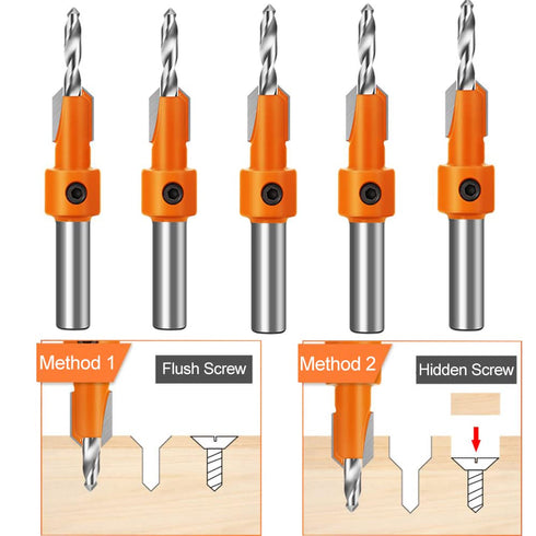 ASNOMY 10Pcs Wood Countersink Drill Bit Set, 5Pcs Countersink Drill Bit with 5Pcs Extra Pilot drill bit, Tapered Drill Bits with 5/16" Round Shank...