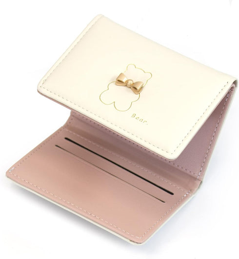 Small Wallets for Girls Cute Bear Print Wallet Small Tri-folded Wallet Cash Pocket Card Holder ID Window Purse for Women (Beige)...