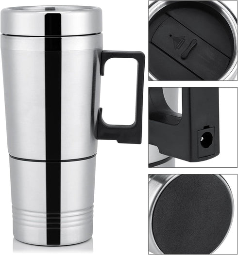 Pwshymi 12V/24V 300ml Car Electric Heating Mug Warmer with Solid Stainless Steel Interior Keep Beverage Coffee Warmer for Travel for Car Power Sup...
