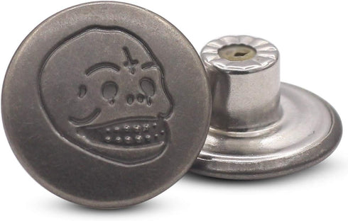17mm Skull and Bones Gun Black Jean Buttons No-Sew Tack Buttons Kit...