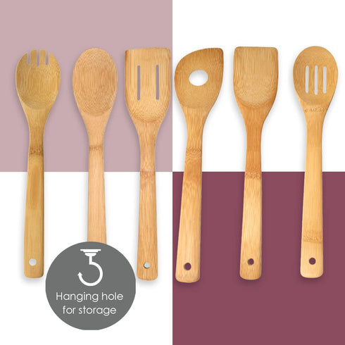 Home Basics 6 Piece Bamboo Kitchen Cutlery Tool Set, Natural, 2.5 x 12 x 0.25...