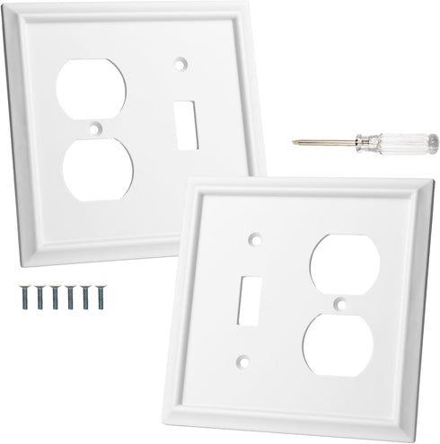 White Decorative Outlet Covers Wall Plates, Light Switch Cover Electrical Switch Plates - Bamboo Fiber Material Standard Size Wall Plates of vario...