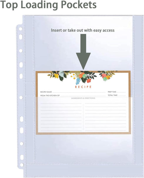 30 Pack 120 Pockets 4x6 Recipe Card Sleeves,3 Ring Binder Recipe Card Protector Pages,Double Sided 2 Pocket Refill Sheets for Recipe Book, 8.5x11 ...